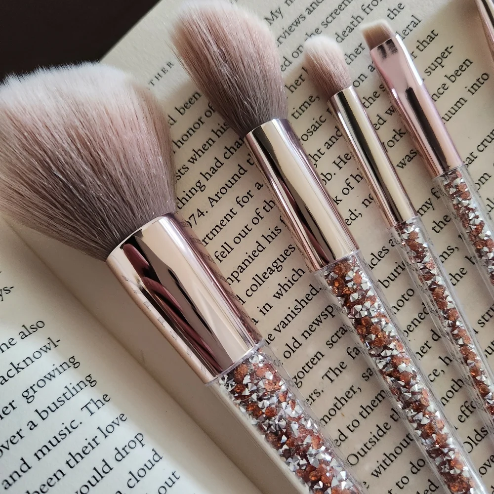 NWT 5pc Rose Gold Liquid Glitter Makeup Brush Set Sparkle
